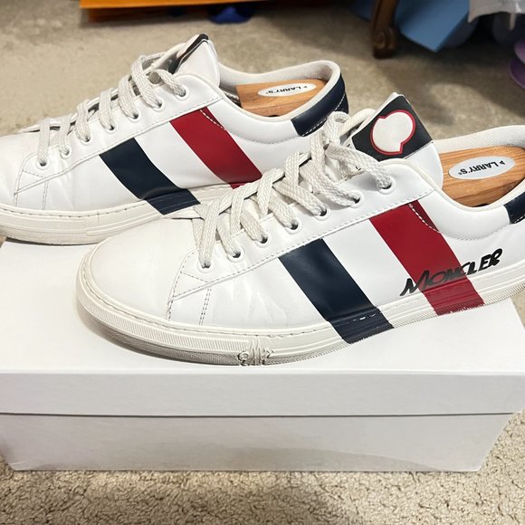 $795 Authentic MONCLER Made in Romania Men's White Leather Low Trainers Sz.43.5